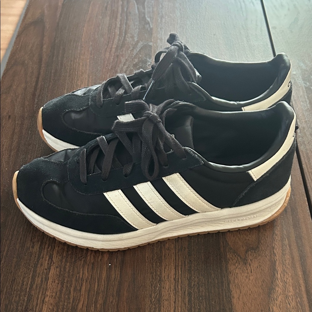 Women’s Adidas Black Athletic Sneakers with White Stripes